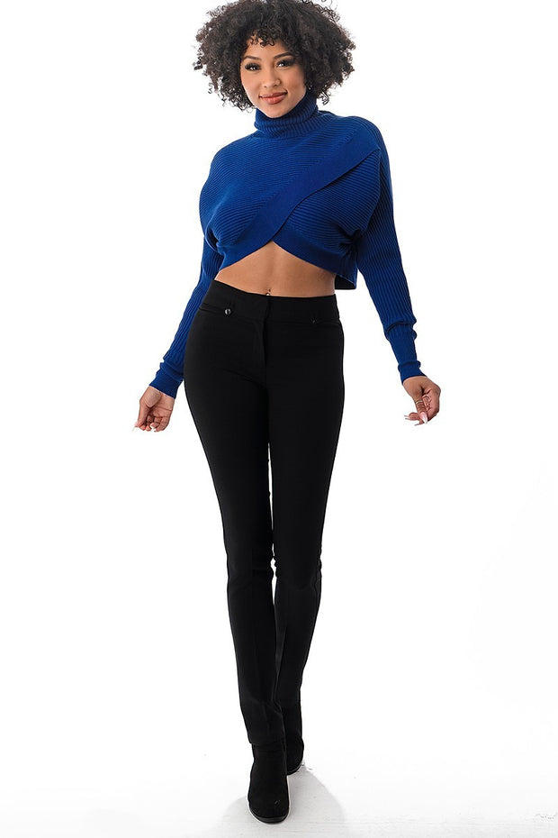 Cropped Crossed Front Long-Sleeve Sweater* - Addict Apparel